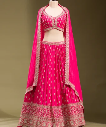 Rani Pink Zariwork Georgette Readymade Lehenga