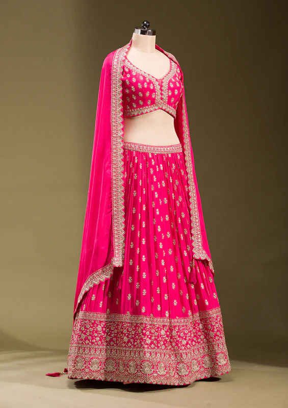 Rani Pink Zariwork Georgette Readymade Lehenga - Image 3