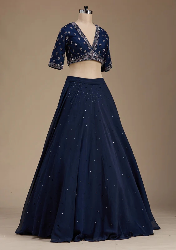 Navy Blue Zardosi Tissue Readymade Lehenga - Image 2