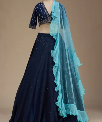 Navy Blue Zardosi Tissue Readymade Lehenga