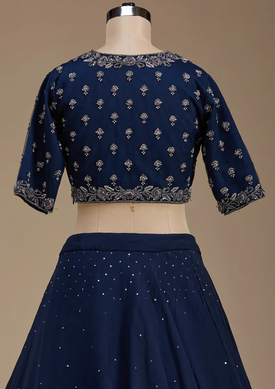 Navy Blue Zardosi Tissue Readymade Lehenga - Image 4