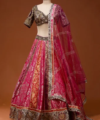 Pink Zardosi Brocade Readymade Lehenga