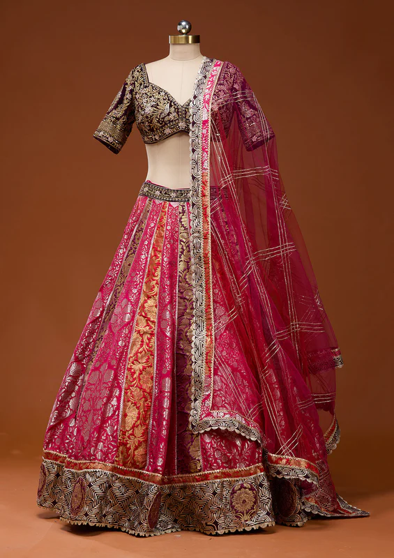 Pink Zardosi Brocade Readymade Lehenga