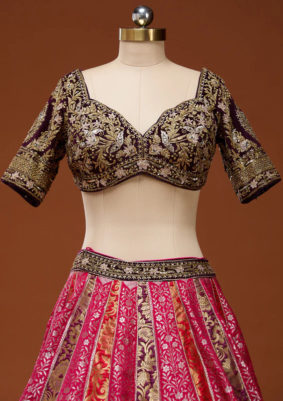 Pink Zardosi Brocade Readymade Lehenga - Image 4