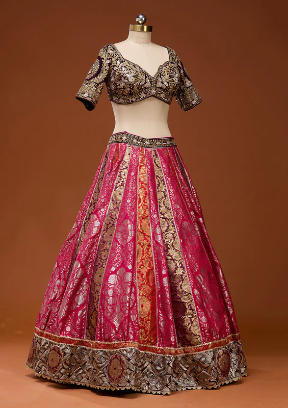 Pink Zardosi Brocade Readymade Lehenga - Image 3