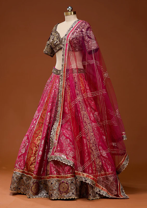 Pink Zardosi Brocade Readymade Lehenga - Image 2