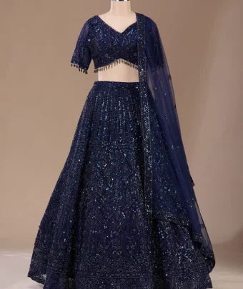 Navy Blue Cutdana Net Readymade Lehenga