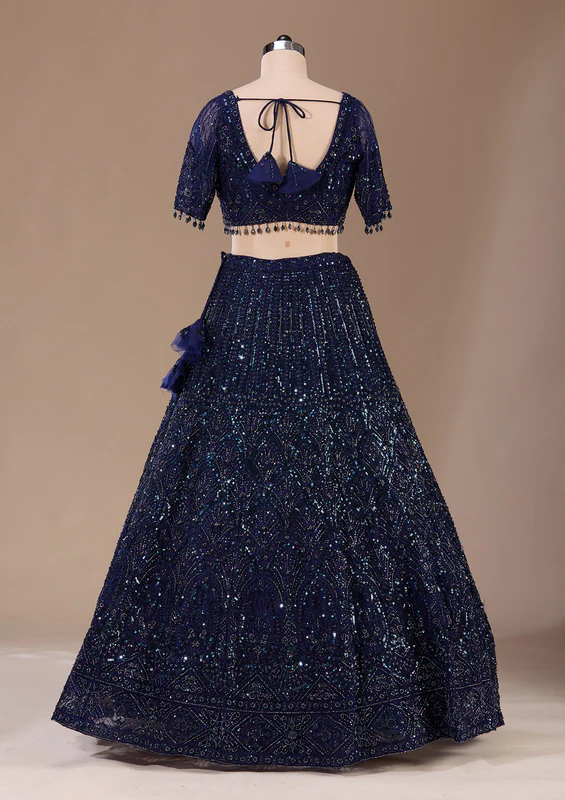 Navy Blue Cutdana Net Readymade Lehenga - Image 5