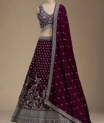 Wine Zariwork Soft Raw Silk Readymade Lehenga