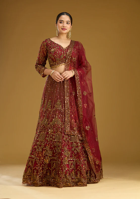 Maroon Cutdana Net Readymade Lehenga - Image 3