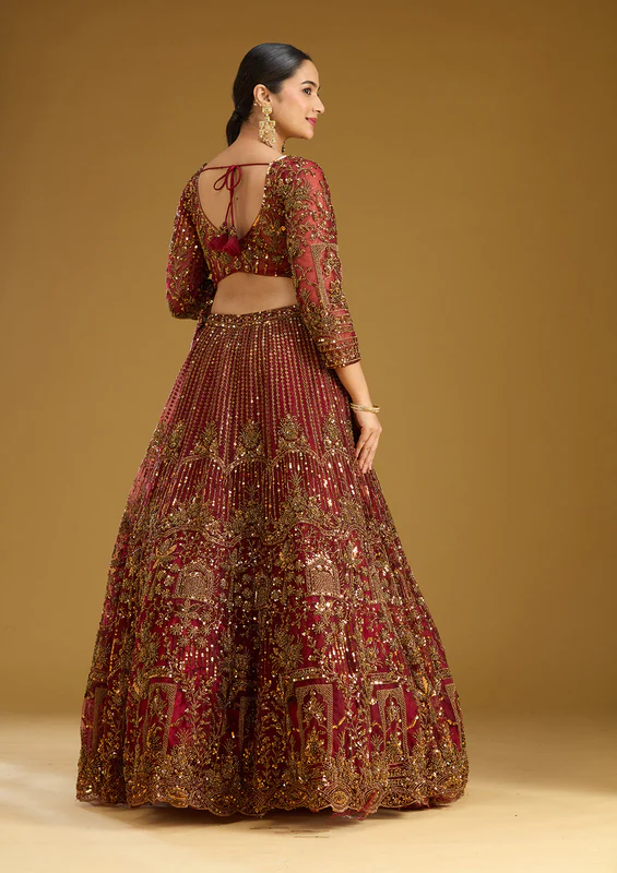 Maroon Cutdana Net Readymade Lehenga - Image 4