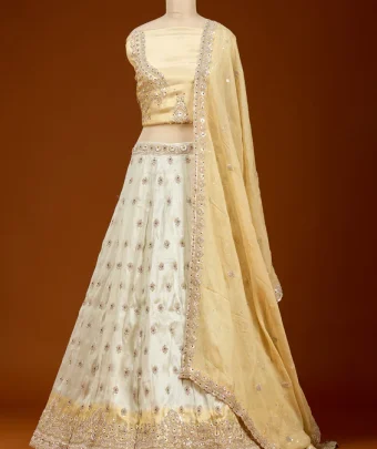 Cream Stonework Tissue Readymade Lehenga