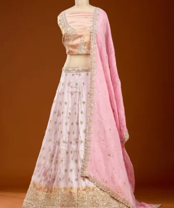 Onion Pink Stonework Tissue Readymade Lehenga