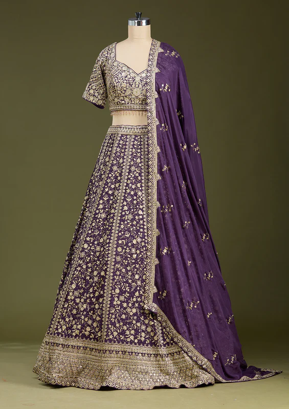 Purple Zariwork Georgette Readymade Lehenga