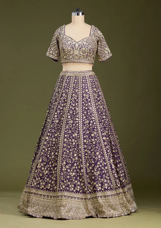 Purple Zariwork Georgette Readymade Lehenga - Image 4