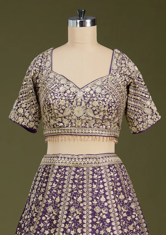Purple Zariwork Georgette Readymade Lehenga - Image 3