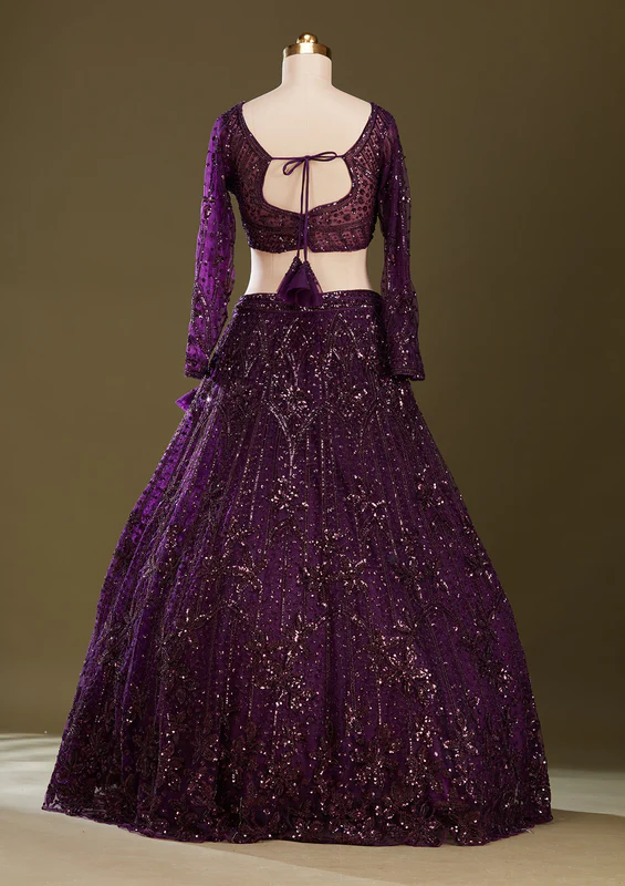 Purple Sequins Net Readymade Lehenga - Image 2