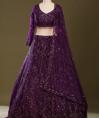 Purple Sequins Net Readymade Lehenga