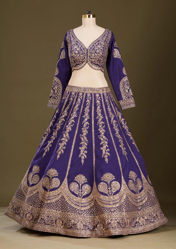 Purple Cording Raw Silk Readymade Lehenga - Image 5