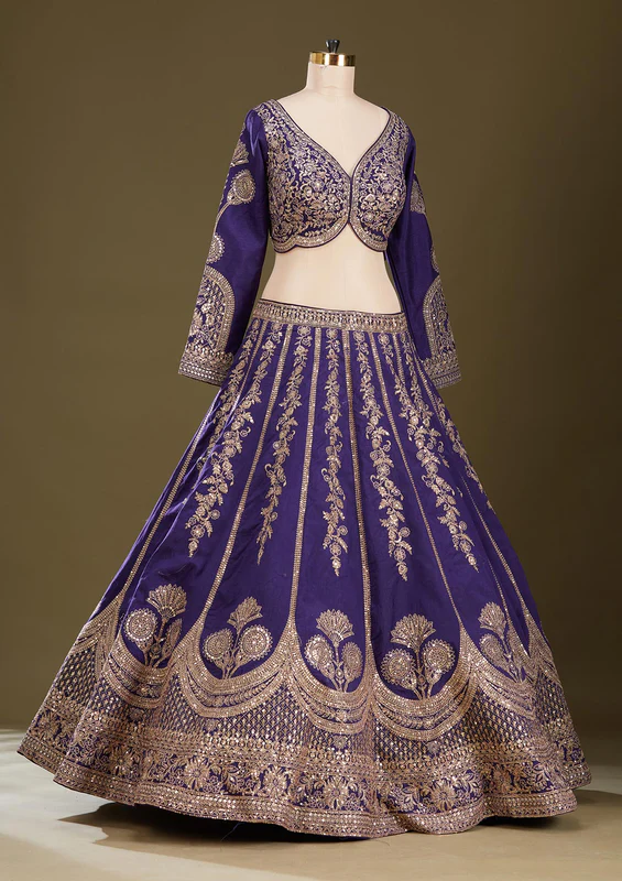 Purple Cording Raw Silk Readymade Lehenga - Image 4