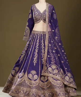 Purple Cording Raw Silk Readymade Lehenga