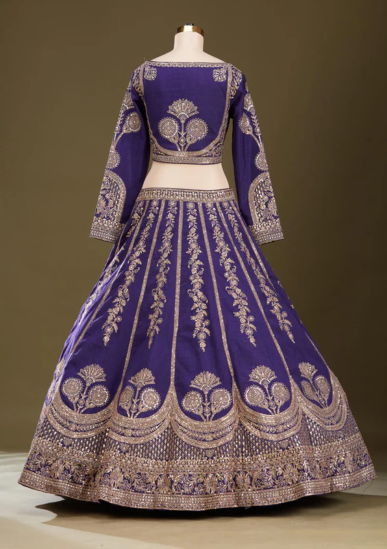 Purple Cording Raw Silk Readymade Lehenga - Image 2