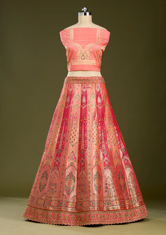 Peach Stonework Banarasi Readymade Lehenga - Image 3