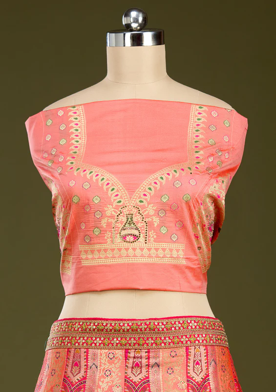 Peach Stonework Banarasi Readymade Lehenga - Image 2