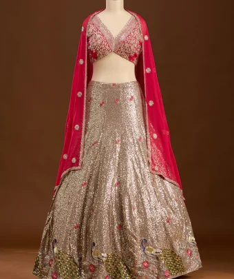 Brown Sequins Georgette Readymade Lehenga