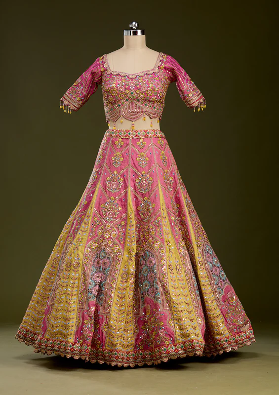 Pink Threadwork Banarasi Readymade Lehenga - Image 4