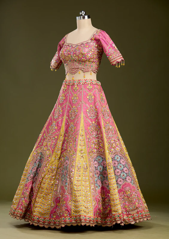 Pink Threadwork Banarasi Readymade Lehenga - Image 2