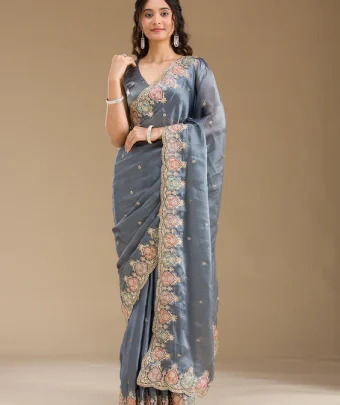 Grey Zariwork Tissue Saree