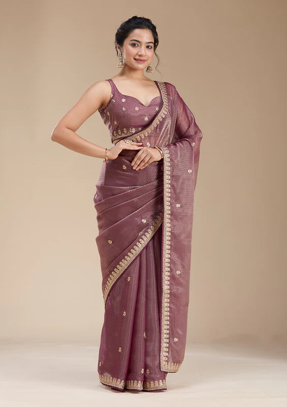 Wine Gotapatti Organza Saree - Image 3