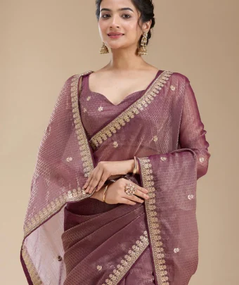 Wine Gotapatti Organza Saree