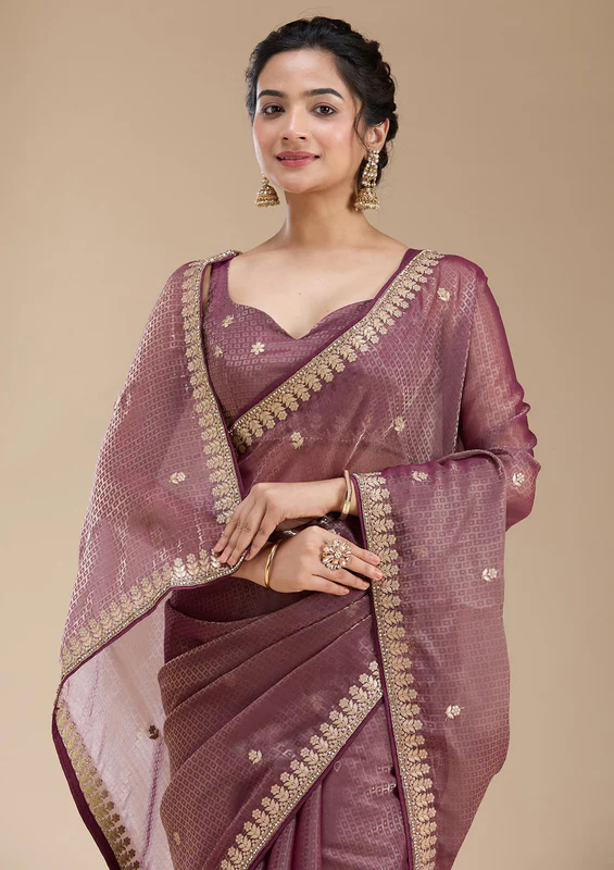 Wine Gotapatti Organza Saree
