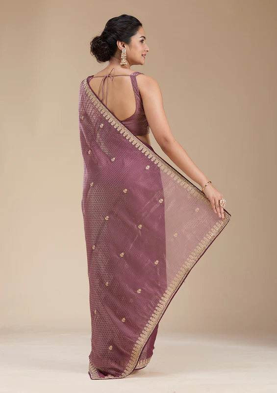 Wine Gotapatti Organza Saree - Image 4