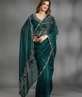 Teal Green Stonework Georgette Saree