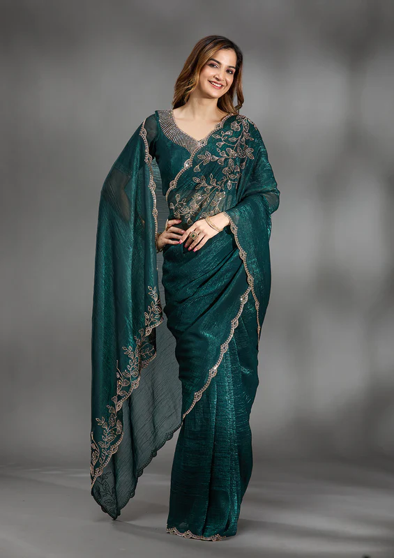 Teal Green Stonework Georgette Saree