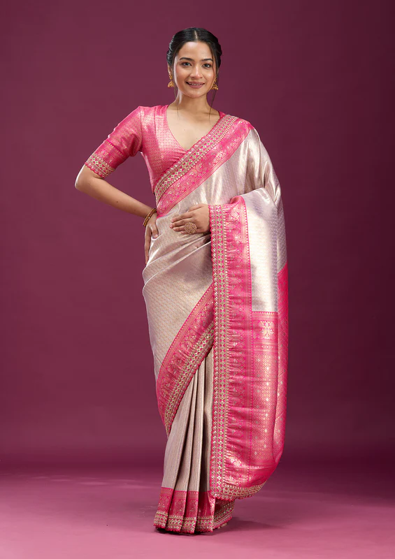 Light Lavender Cording Silk Saree