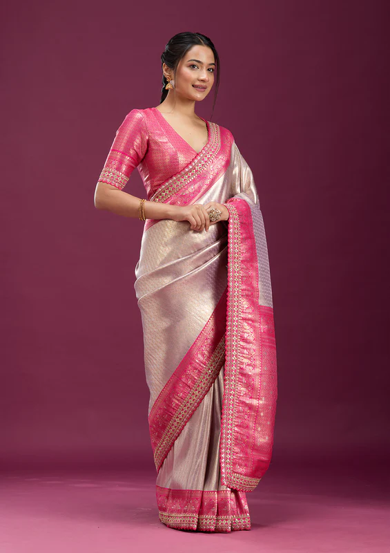 Light Lavender Cording Silk Saree - Image 4