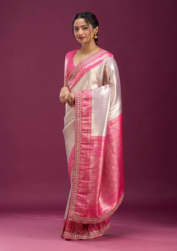 Light Lavender Cording Silk Saree - Image 3