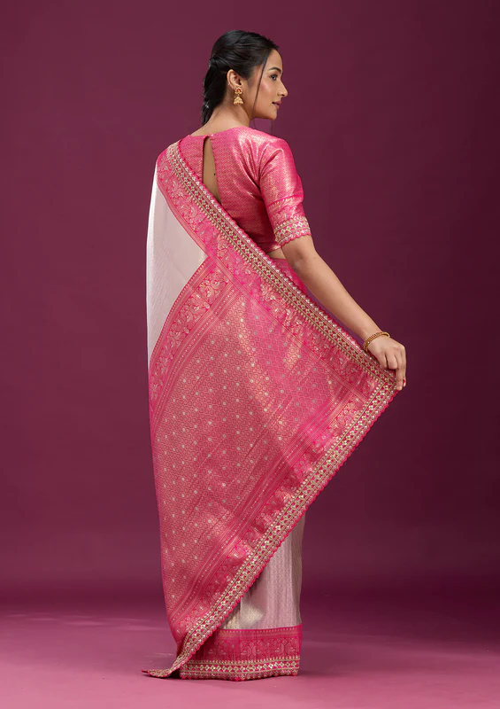 Light Lavender Cording Silk Saree - Image 2