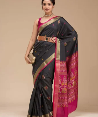 Black Printed Art Silk Saree