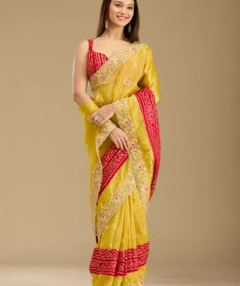 Mustard Zariwork Tissue Saree