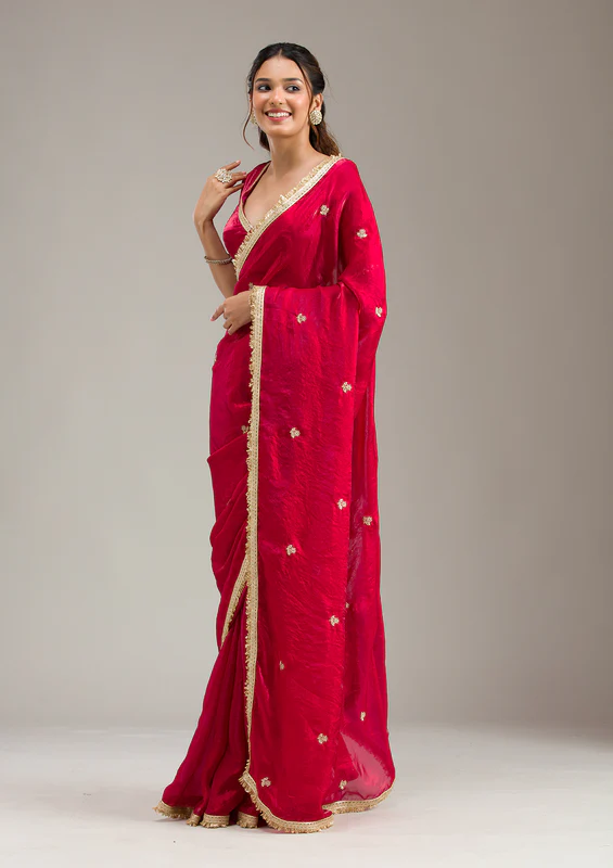 Maroon Zariwork Tissue Saree - Image 2
