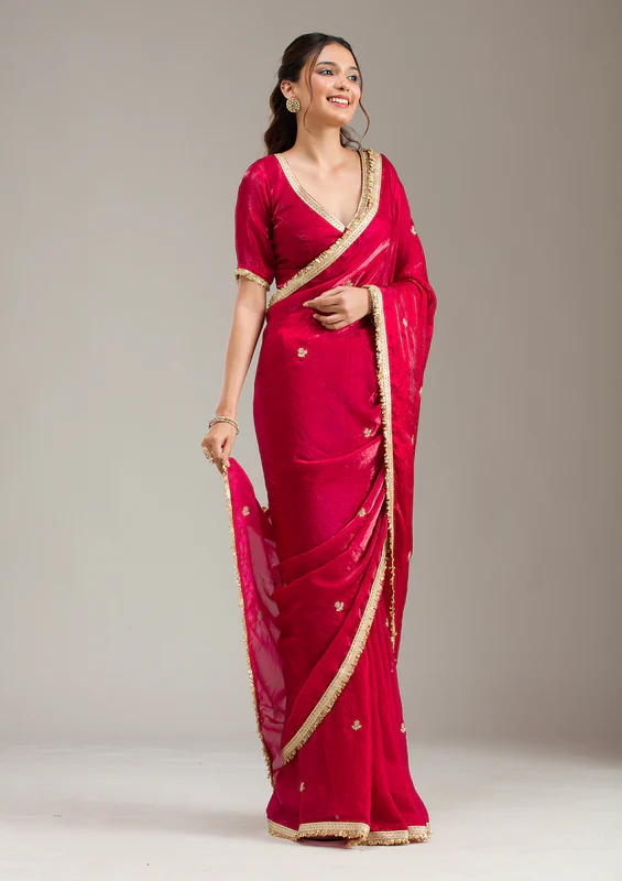 Maroon Zariwork Tissue Saree - Image 3