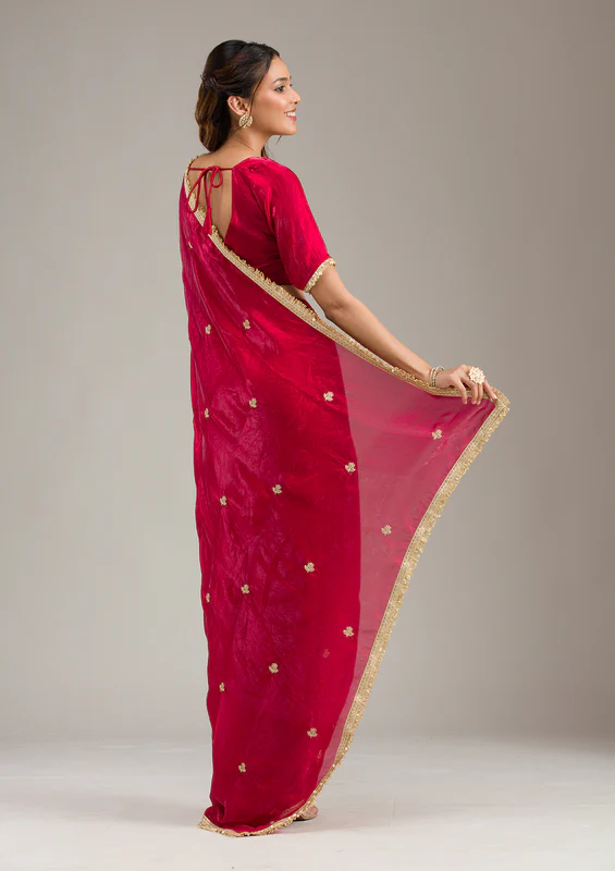 Maroon Zariwork Tissue Saree - Image 4