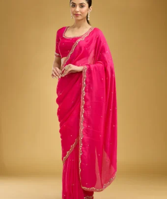 Rani Pink Cutwork Tissue Saree