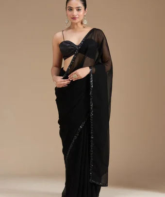Black Sequins Georgette Saree