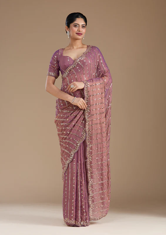 Lavender Cutdana Tissue Saree - Image 5
